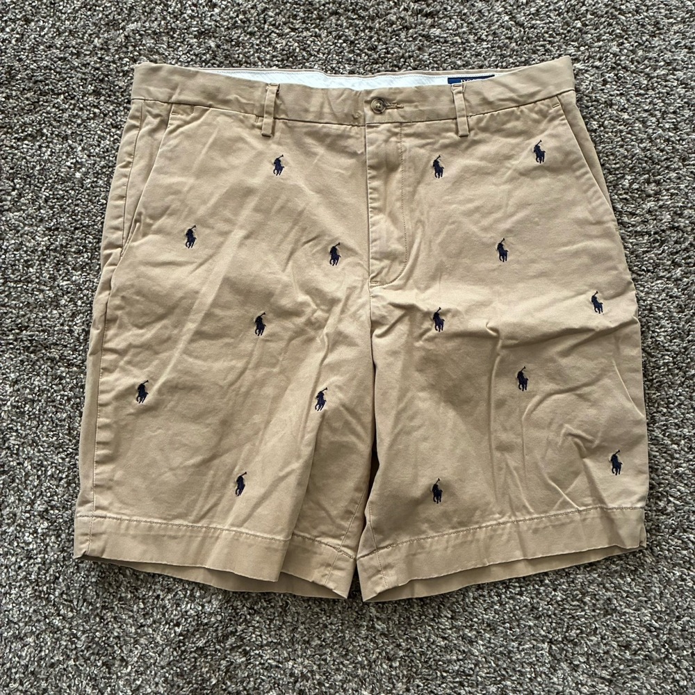 Polo Ralph Lauren Men's 35 Tan Stretch Classic Fit All Over Pony Chino Shorts